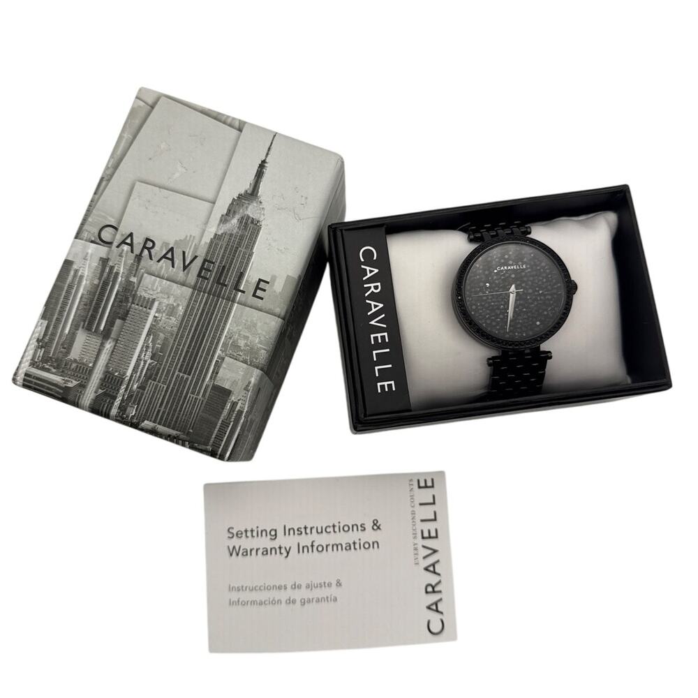 Caravelle by Bulova Bracelet‎ Watch Modern 45L171 Black Pavé Stainless Steel